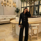 Button Front Cropped Jacket and Tailored Pants Set