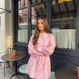 Floral Long Sleeve Wrap Mini Dress Elegant Tie Waist