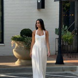 Elegant Halter Maxi Dress Open Back Flowing Gown