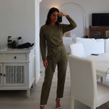 Long Sleeve Draped Top and Tapered Pants Set