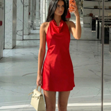 Halter Neck Mini Dress Elegant Draped Party Dress