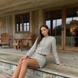 Tweed Cropped Jacket and Mini Skirt Elegant Outfit