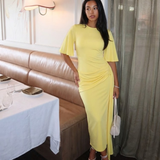 Elegant Draped Maxi Dress Side Slit Evening Dress