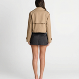 Double Breasted Cropped Trench Jacket with Structured Collar