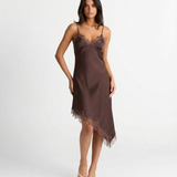 Asymmetrical Satin Slip Dress Spaghetti Strap Midi Dress