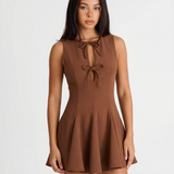 Elegant Lace Up Sleeveless Mini Dress Flared Skirt