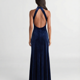 Elegant Halter Neck Pleated Maxi Dress Open Back