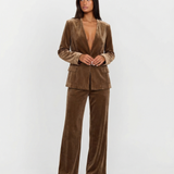 Velvet Blazer and Wide Leg Pants Elegant Two Piece Suit