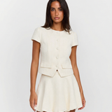 Short Sleeve Button Front Top and Skirt Set