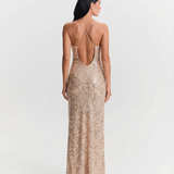 Sequin Maxi Evening Dress High Slit Elegant Gown