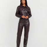 Faux Leather Jacket and Straight Leg Pants Two Piece Set