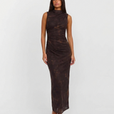 Sleeveless Ruched Maxi Dress with Elegant Bodycon Fit