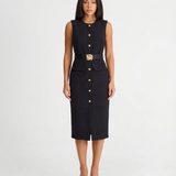 Elegant Button Front Midi Dress Sleeveless Tailored Dress