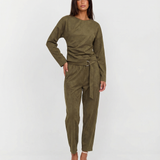 Long Sleeve Draped Top and Tapered Pants Set