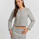 Tweed Cropped Jacket and Mini Skirt Elegant Outfit