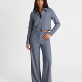 Cropped Jacket and Wide Leg Pants Suit Set