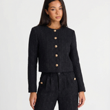 Button Front Cropped Jacket and Tailored Pants Set