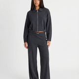Zip Front Cropped Jacket and Wide Leg Pants Set