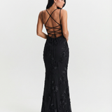 Elegant Lace Maxi Evening Dress Open Back