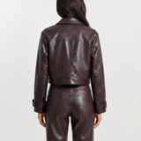 Faux Leather Jacket and Straight Leg Pants Two Piece Set