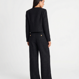 Button Front Cropped Jacket and Tailored Pants Set