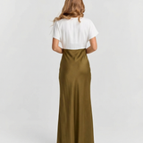 Layered Look V Neck Maxi Dress with Short Sleeve Top