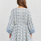 Printed V Neck Long Sleeve Mini Dress with Flowy Fit