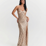 Sequin Maxi Evening Dress High Slit Elegant Gown