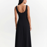 Button Front Midi Dress Square Neck Elegant Dress