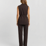 Sleeveless Tailored Vest and Straight Leg Pants Elegant Outfit