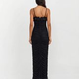 Elegant Ruched Maxi Dress Floral Strap Evening Dress