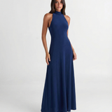 Elegant Halter Neck Pleated Maxi Dress Open Back