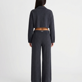 Zip Front Cropped Jacket and Wide Leg Pants Set