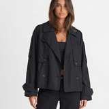 Double Breasted Cropped Trench Jacket with Relaxed Fit
