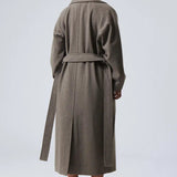 Oversized Double-Breasted Wool Overcoat with Lapel Collar