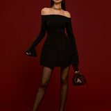Off-Shoulder Pleated Mini Dress