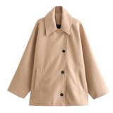 Classic Wool Short Coat with Wide Collar and Button Front