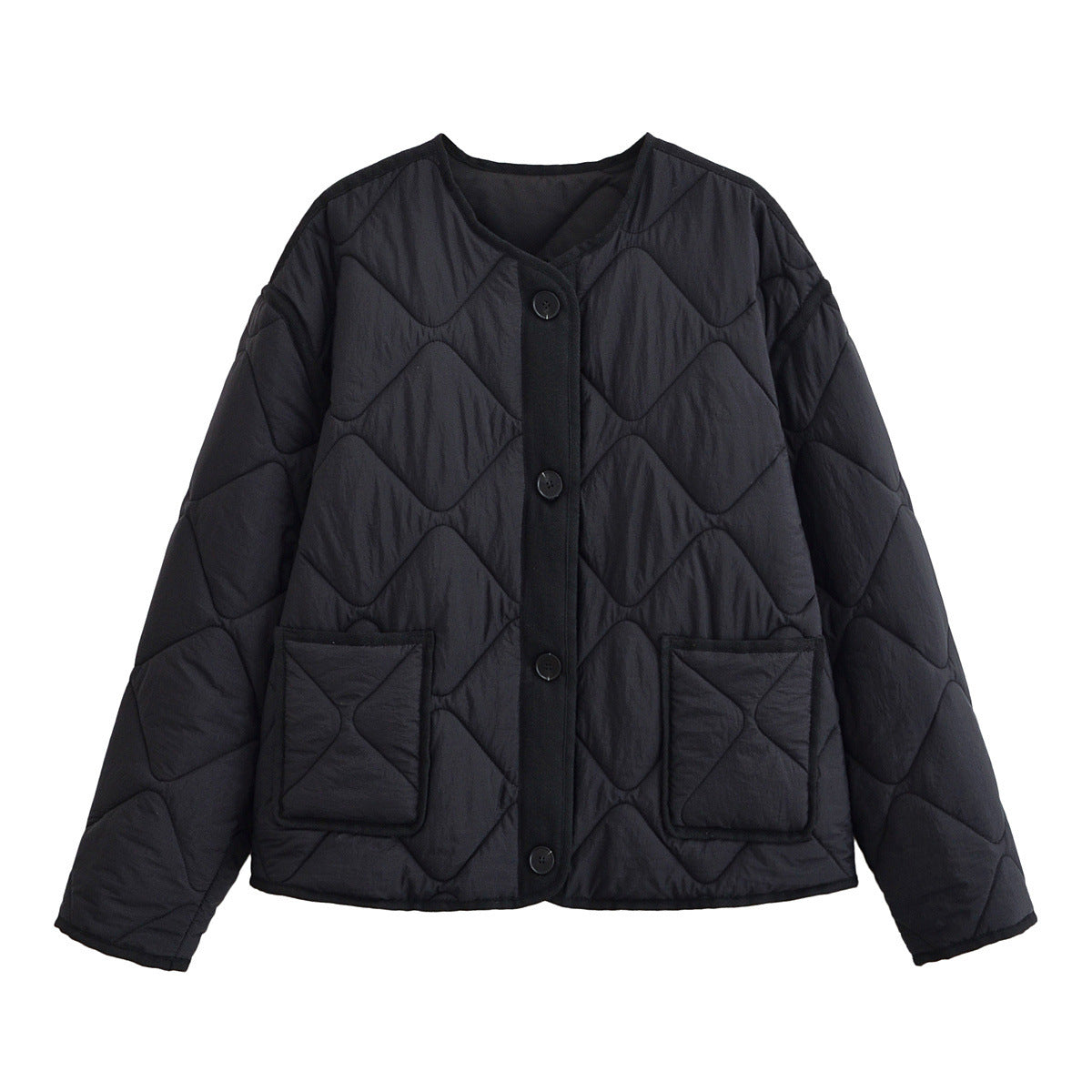 Quilted Lightweight Jacket with Button Front and Relaxed Fit