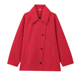 Classic Wool Short Coat with Wide Collar and Button Front