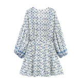 Printed V Neck Long Sleeve Mini Dress with Flowy Fit
