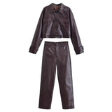 Faux Leather Jacket and Straight Leg Pants Two Piece Set