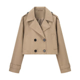Double Breasted Cropped Trench Jacket with Structured Collar