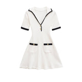 V Neck Short Sleeve Mini Dress with Contrast Trim