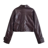 Faux Leather Jacket and Straight Leg Pants Two Piece Set