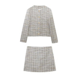 Tweed Cropped Jacket and Mini Skirt Elegant Outfit