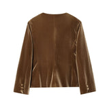 Velvet Blazer and Wide Leg Pants Elegant Two Piece Suit