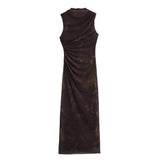 Sleeveless Ruched Maxi Dress with Elegant Bodycon Fit