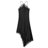 Asymmetrical Satin Slip Dress Spaghetti Strap Midi Dress