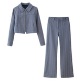 Cropped Jacket and Wide Leg Pants Suit Set