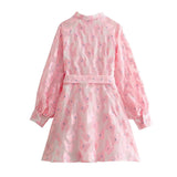 Floral Long Sleeve Wrap Mini Dress Elegant Tie Waist